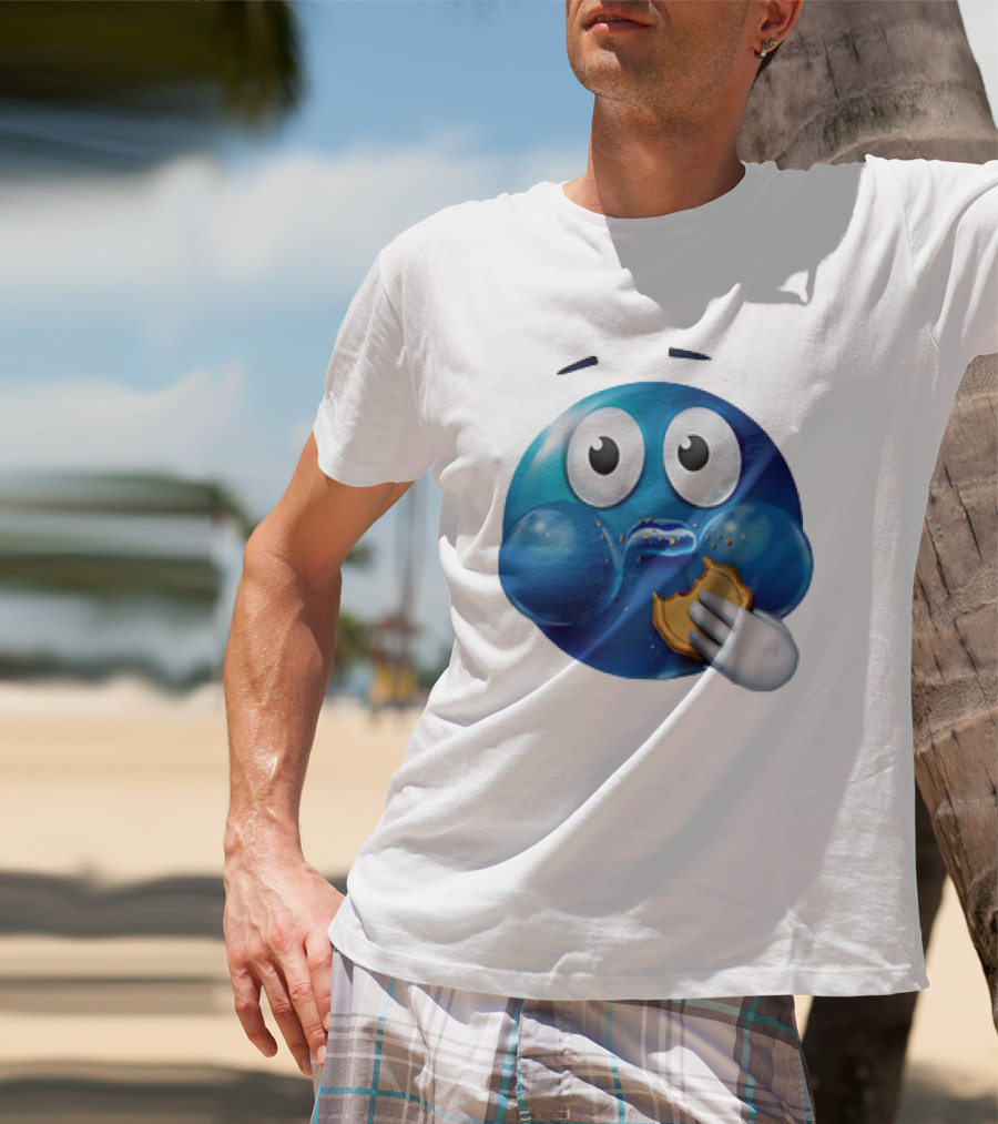 Blue Emoji With Cookie Meme T-Shirt