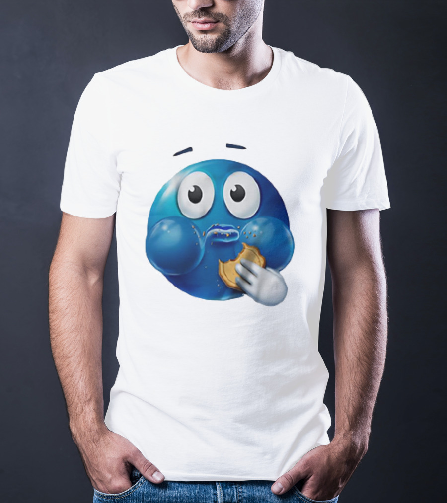 Blue Emoji With Cookie Meme T-Shirt