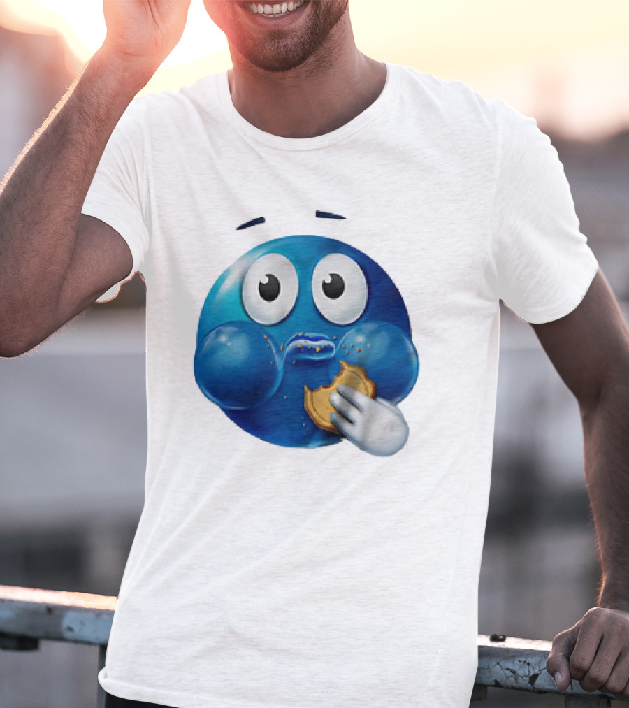 Blue Emoji With Cookie Meme T-Shirt