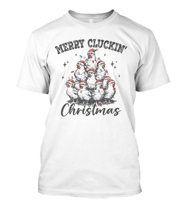 Merry Cluckin' Christmas Chicken Santa Hat Festive Stack T-Shirt