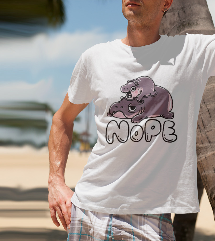 Moo Deng Cute Hippo With Baby Nope T-Shirt