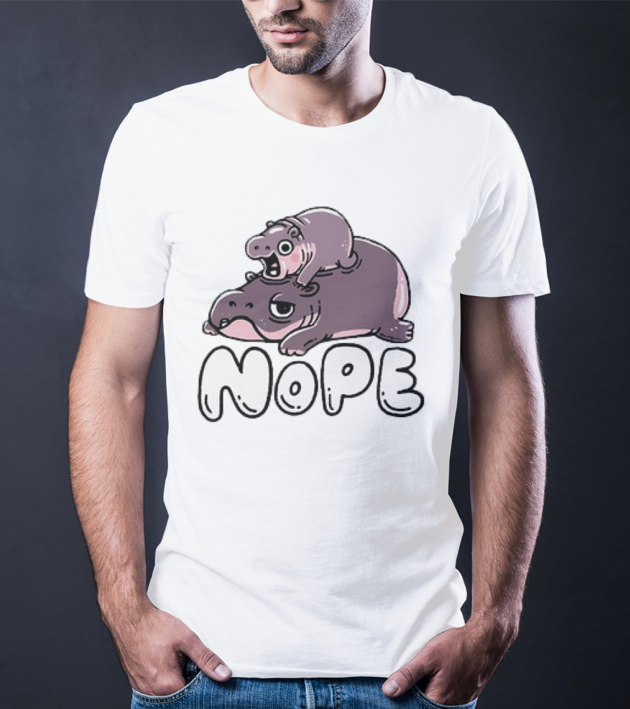 Moo Deng Cute Hippo With Baby Nope T-Shirt