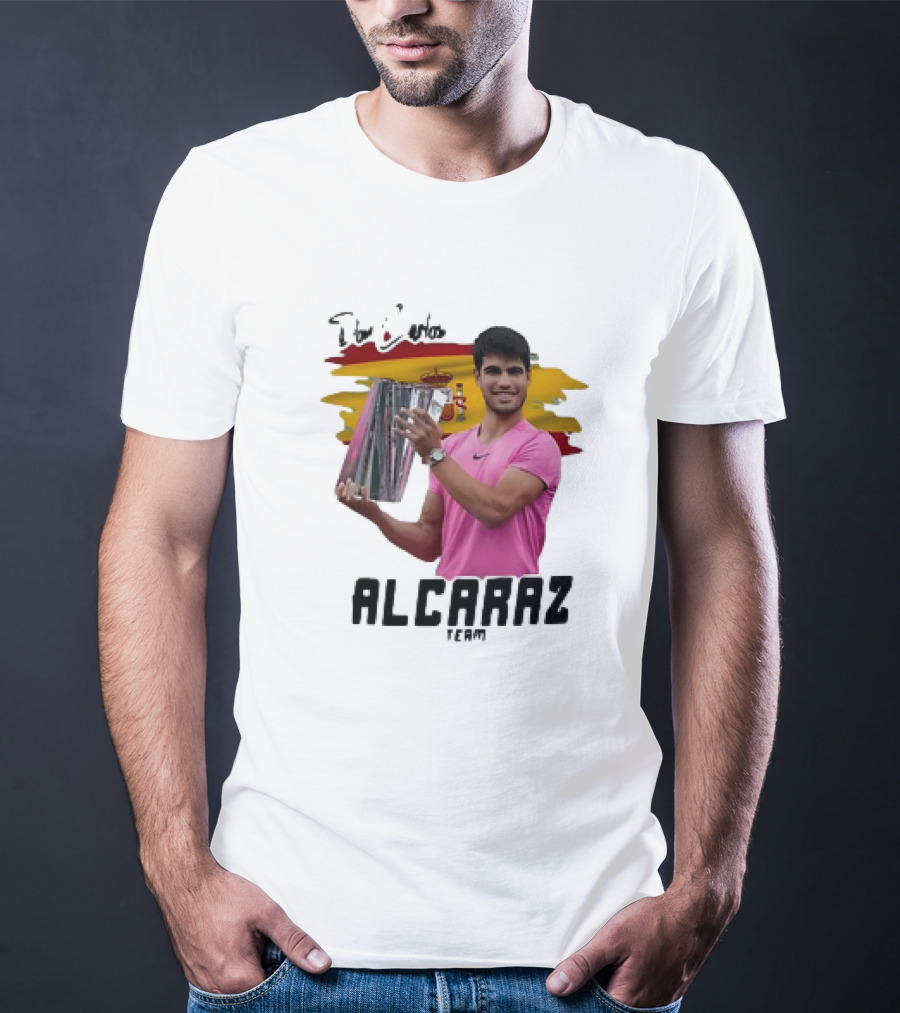 Don Carlos Alcaraz Team With Trophy And Spanish Flag T-Shirt