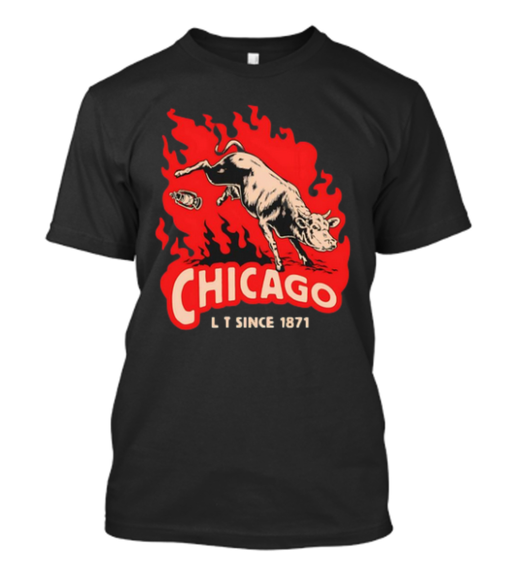 Chicago Lit Since 1871 Kicking Cow Flame T-Shirt