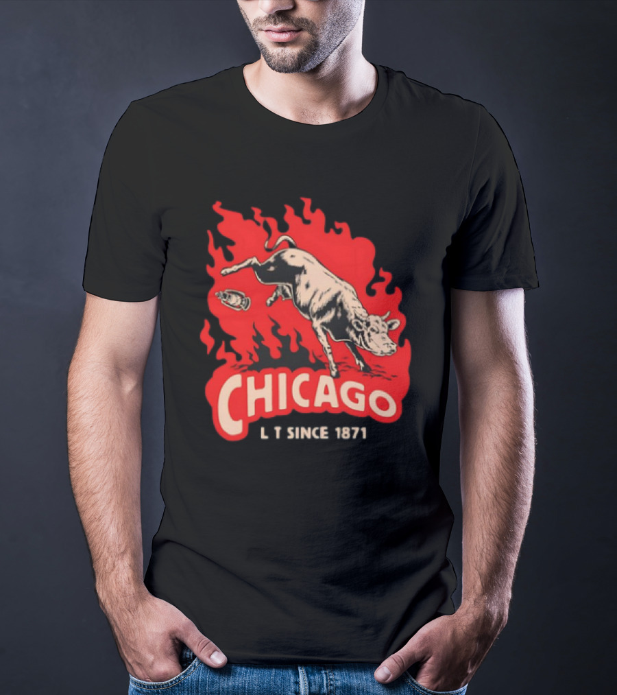 Chicago Lit Since 1871 Kicking Cow Flame T-Shirt