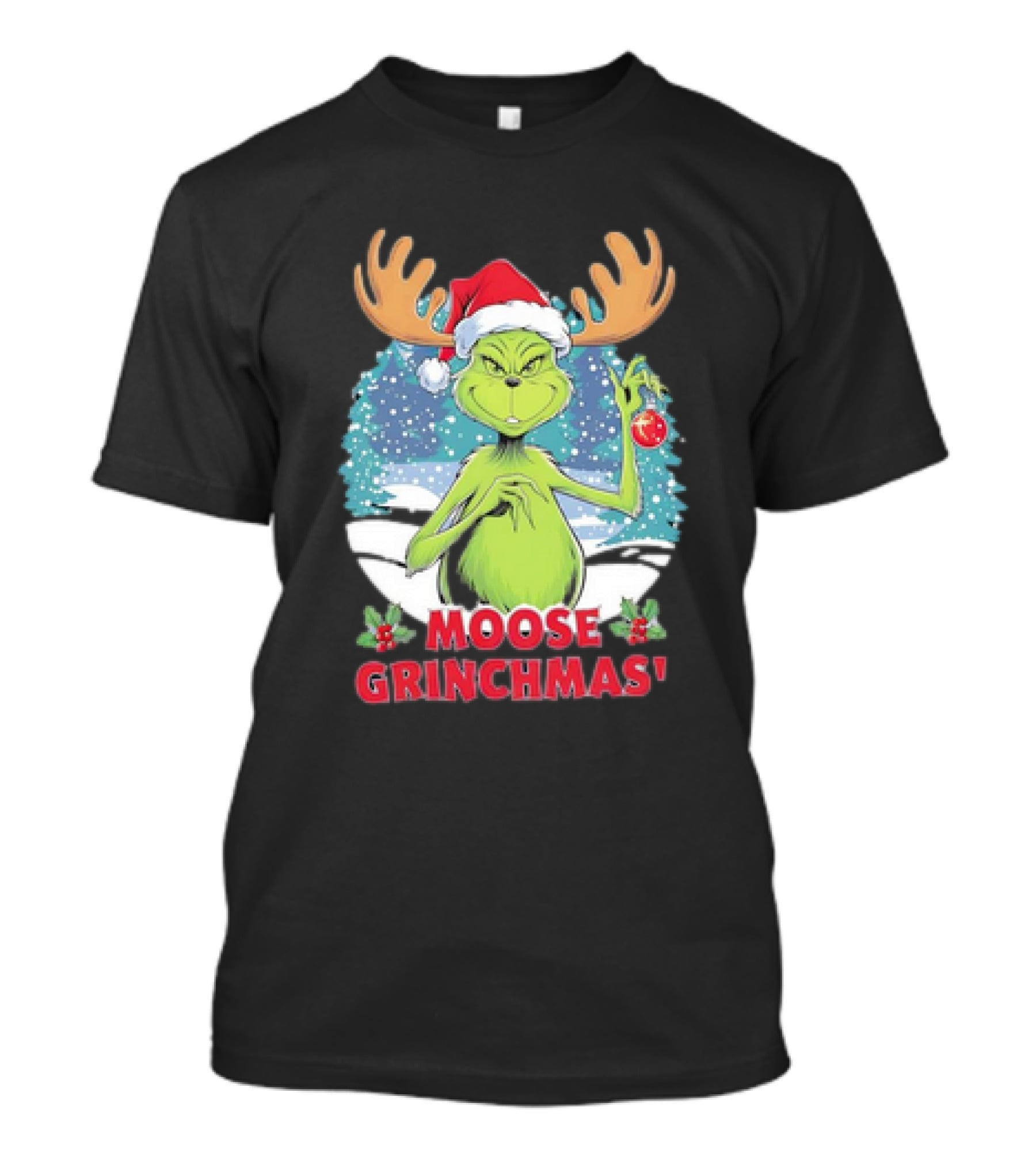Moose Grinchmas Christmas Grinch Santa Hat Snowflakes T-Shirt
