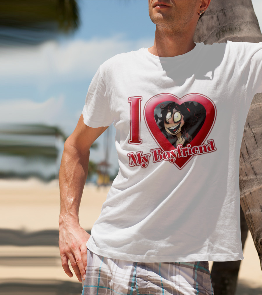 I Love My Boyfriend Heart Cartoon Face T-Shirt