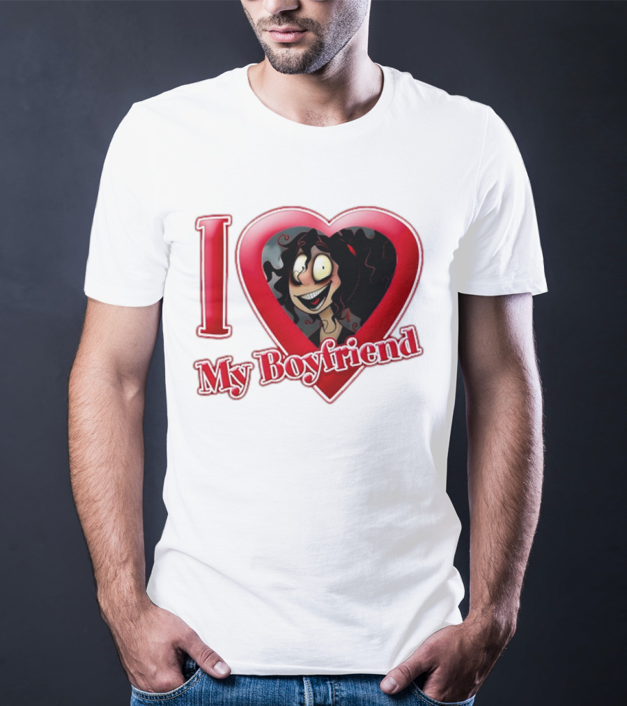 I Love My Boyfriend Heart Cartoon Face T-Shirt