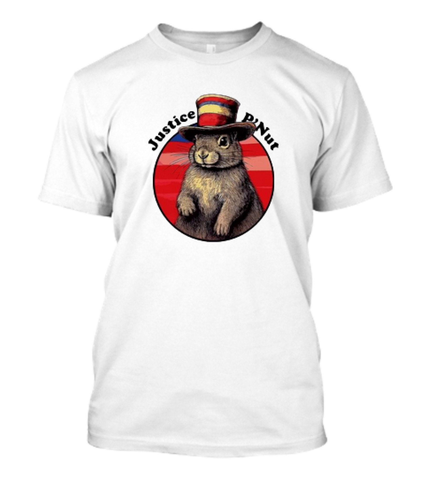Justice P’Nut Squirrel Wearing Vintage Hat With Red Blue Stripes T-Shirt