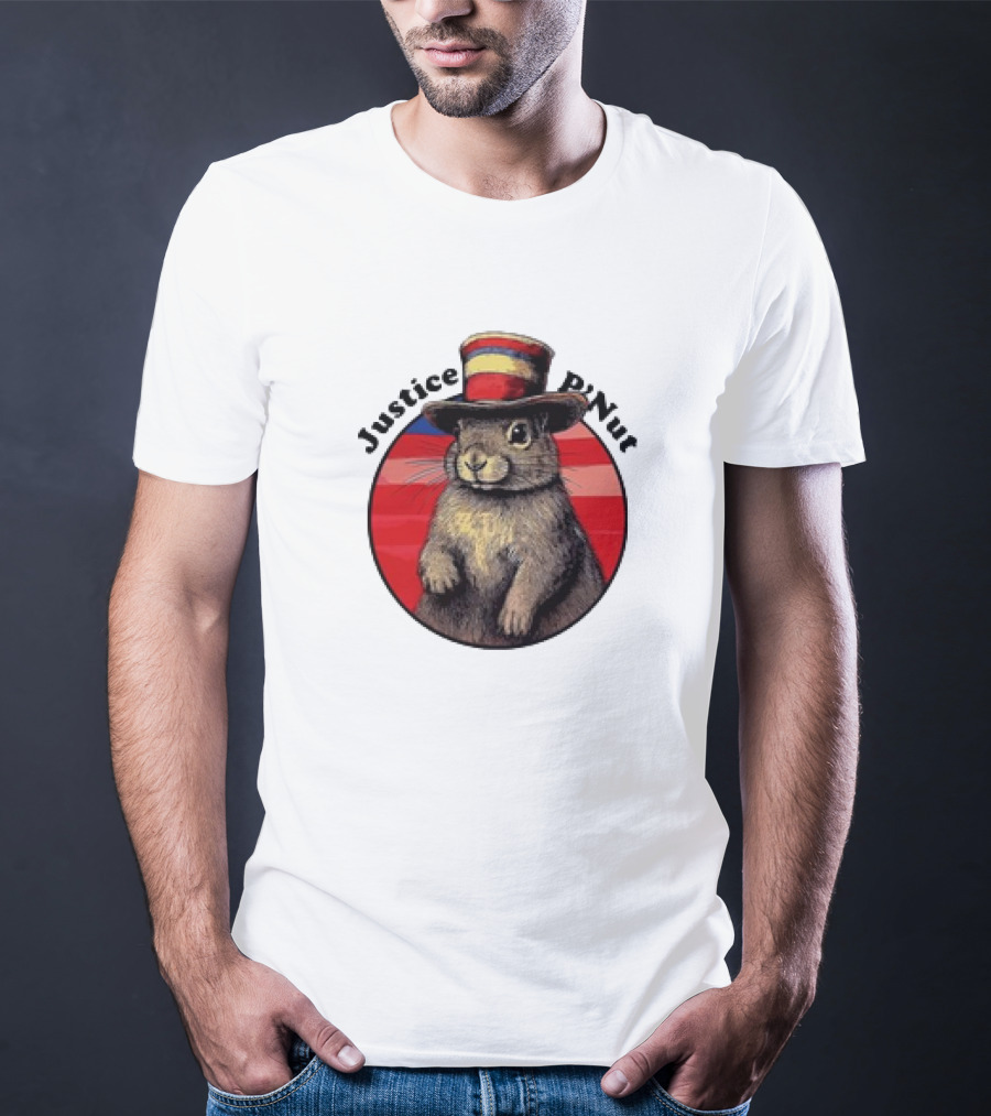 Justice P’Nut Squirrel Wearing Vintage Hat With Red Blue Stripes T-Shirt