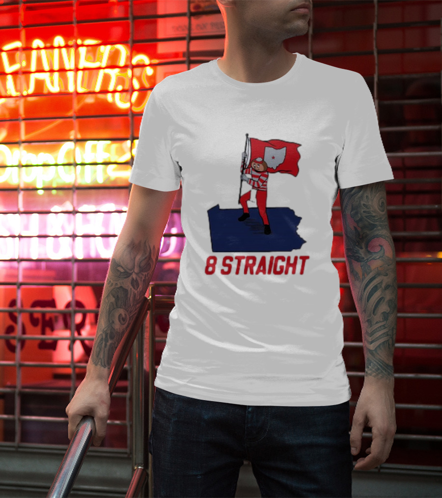Ohio State Buckeyes Brutus Holding Flag 8 Straight T-Shirt