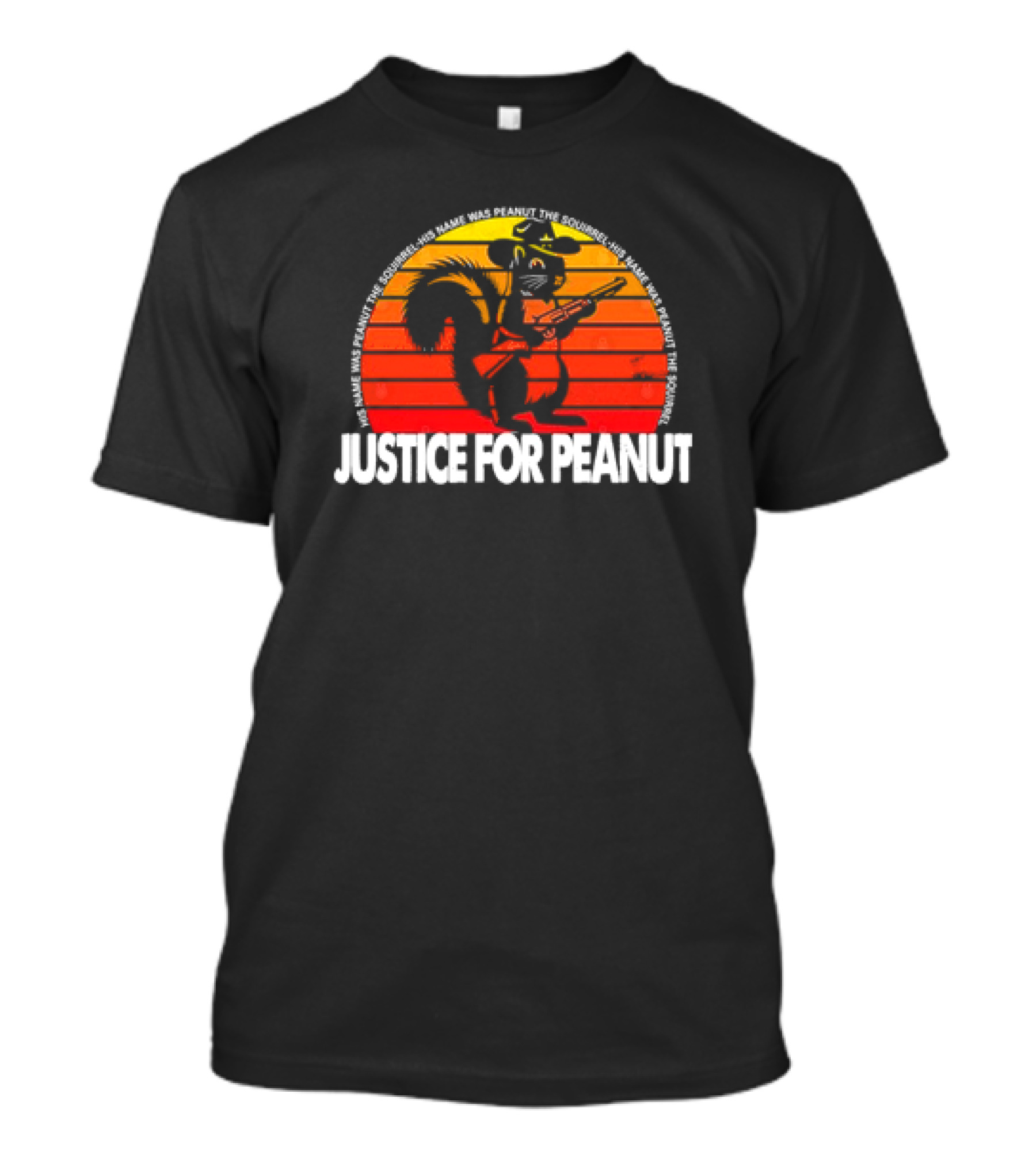 Justice For Peanut His Name Was Peanut The Squirrel Retro Sunset Squirrel With Hat And Gun T-Shirt