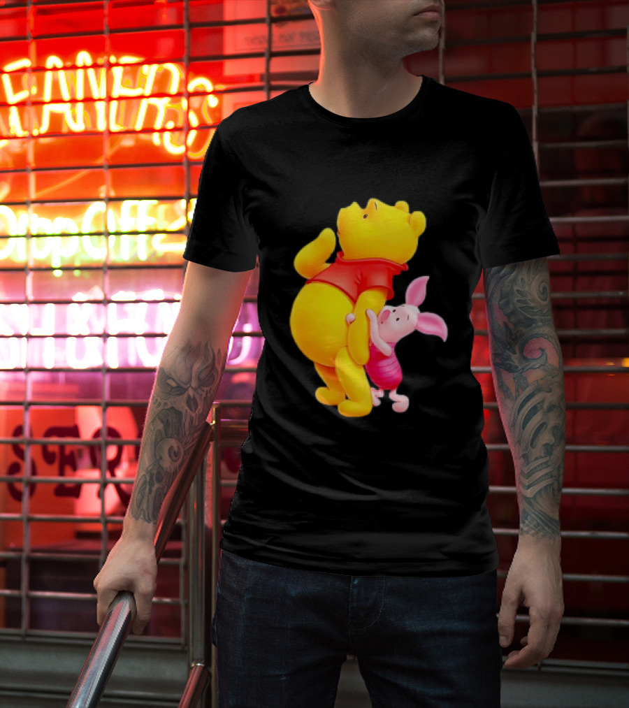 Winnie The Pooh And Piglet Best Friends Forever Hugging Playful Moment T-Shirt
