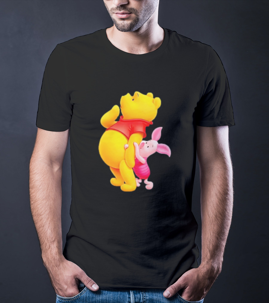 Winnie The Pooh And Piglet Best Friends Forever Hugging Playful Moment T-Shirt