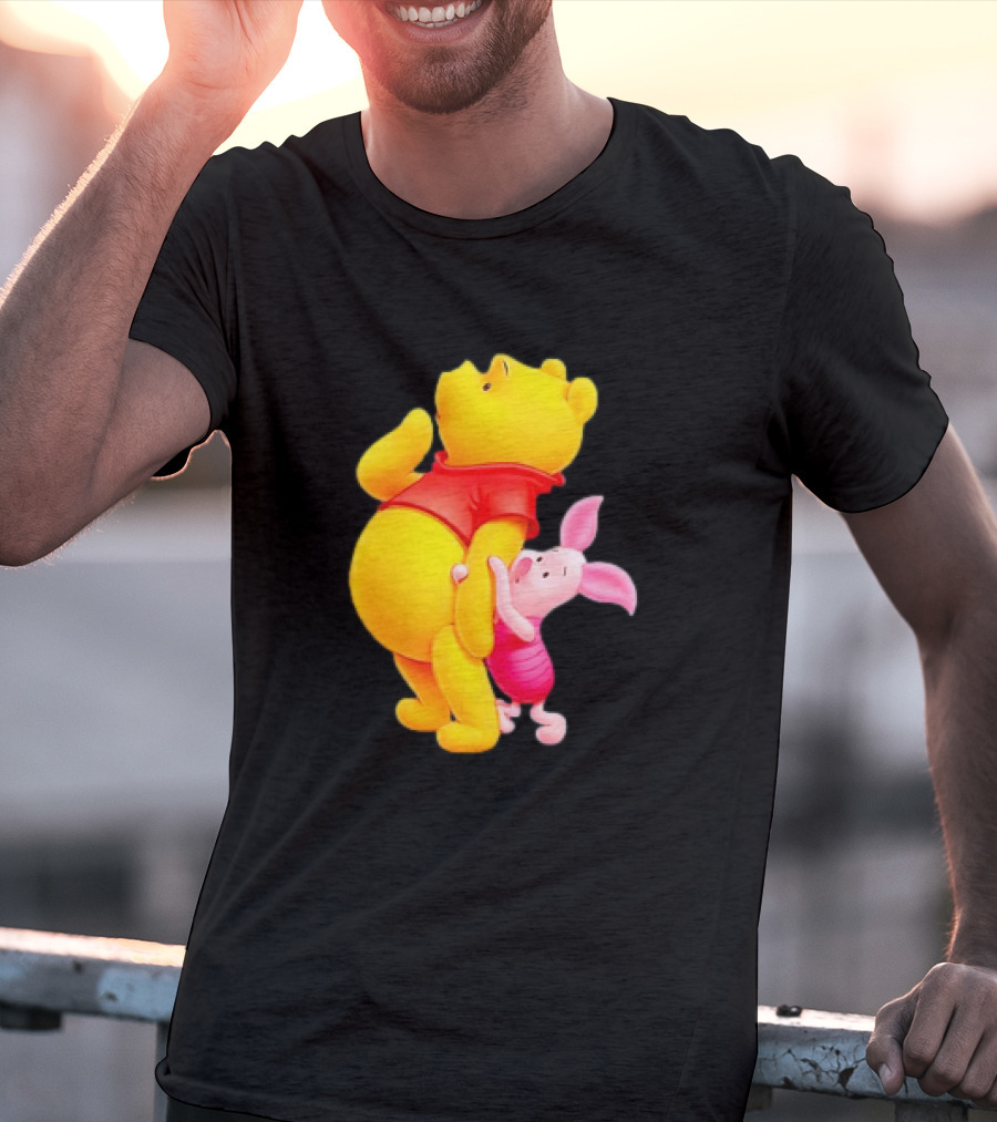 Winnie The Pooh And Piglet Best Friends Forever Hugging Playful Moment T-Shirt