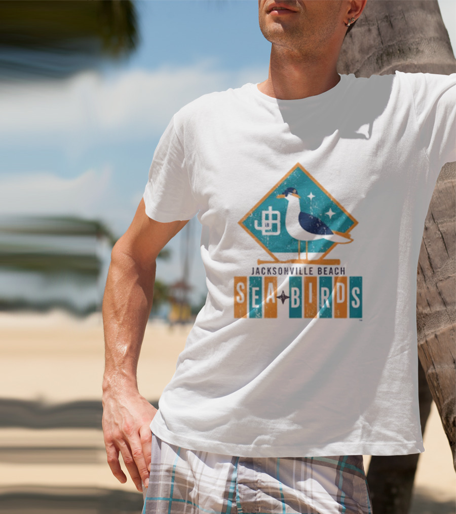 Hometown Collection Jacksonville Beach Sea Birds Logo With Geometric Diamond And Stylized Seagull T-Shirt