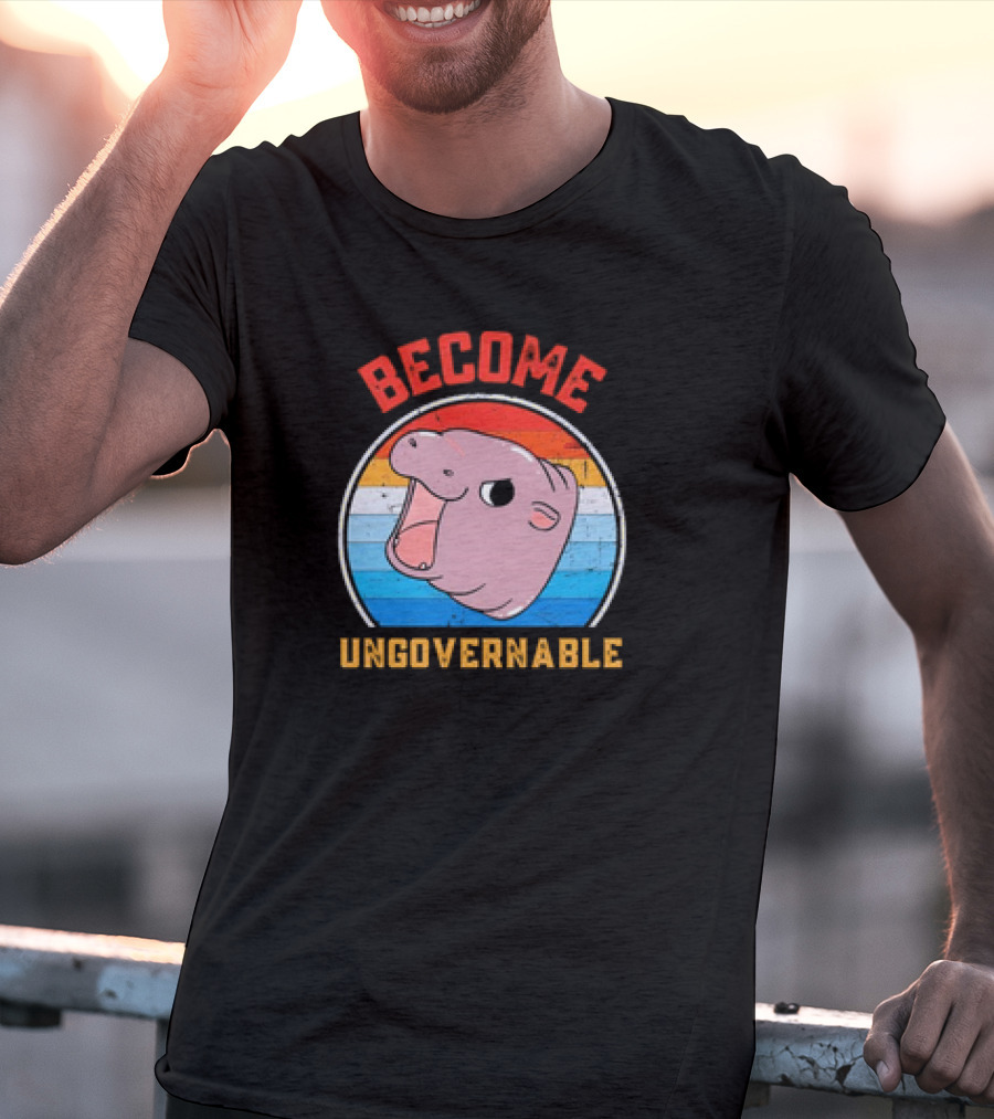 Become Ungovernable Moo Deng Vintage Hippo Retro Stripes T-Shirt