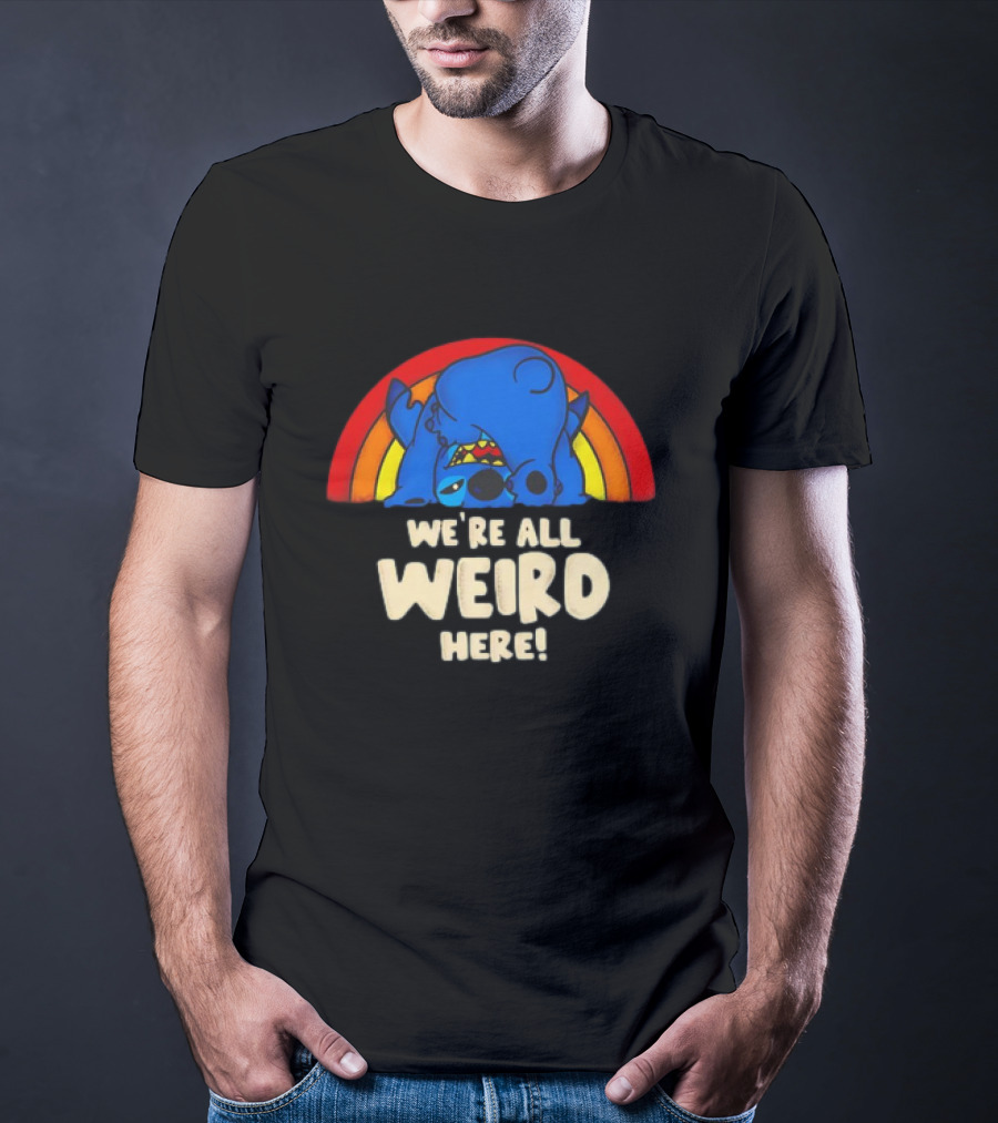 Stitch We're All Weird Here Rainbow T-Shirt