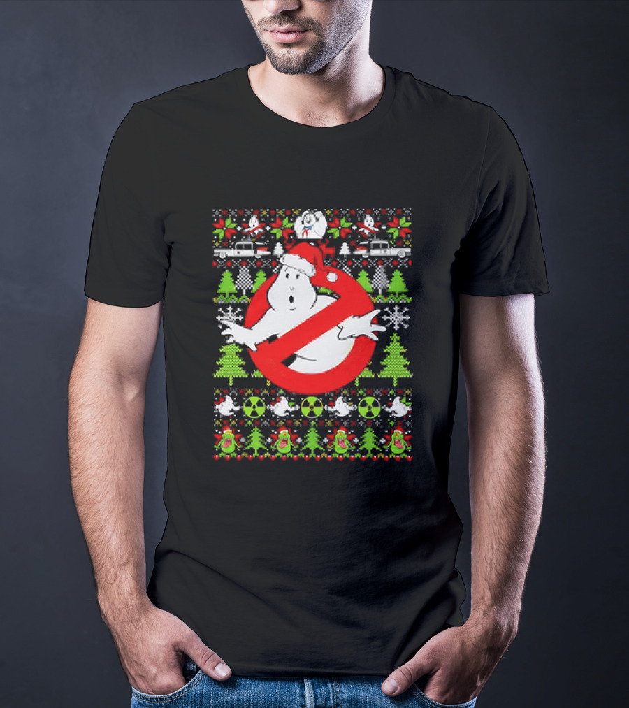 Ghostbusters No Ghost Symbol Christmas Sweater With Santa Hat And Ugly Sweater Icons T-Shirt