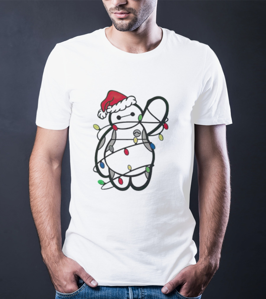 Baymax Wrapped In Christmas Lights Wearing Santa Hat T-Shirt