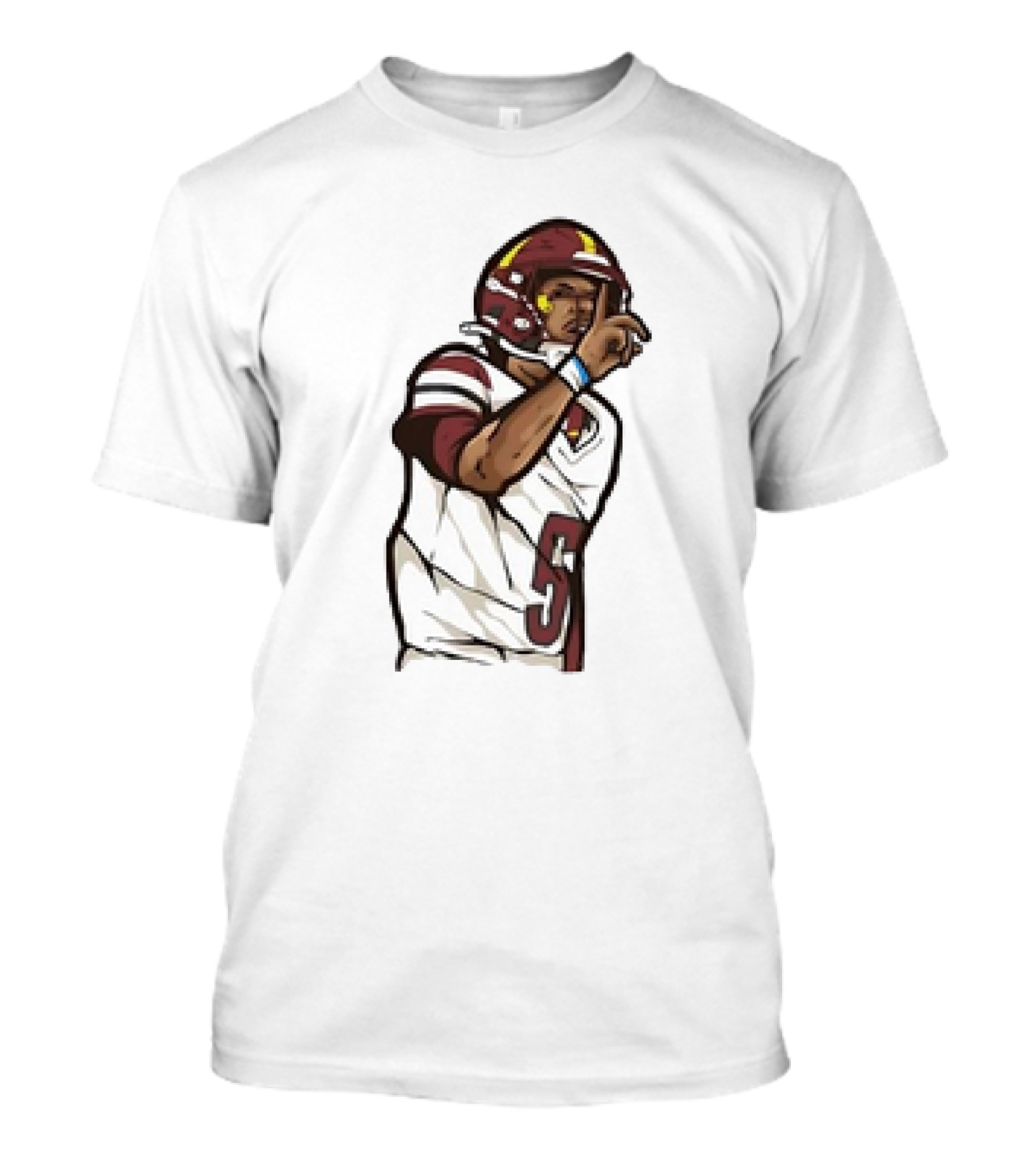Jayden Daniels Shhh Gesture Cartoon Football Player Number 5 T-Shirt