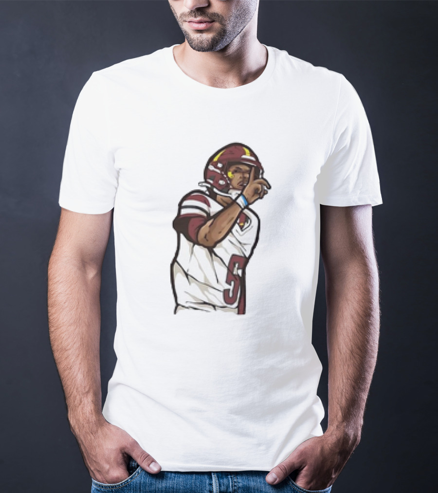 Jayden Daniels Shhh Gesture Cartoon Football Player Number 5 T-Shirt