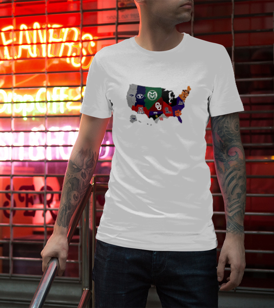 Map Of College Football Teams Featuring Big 12 Undefeated 13 T-Shirt
