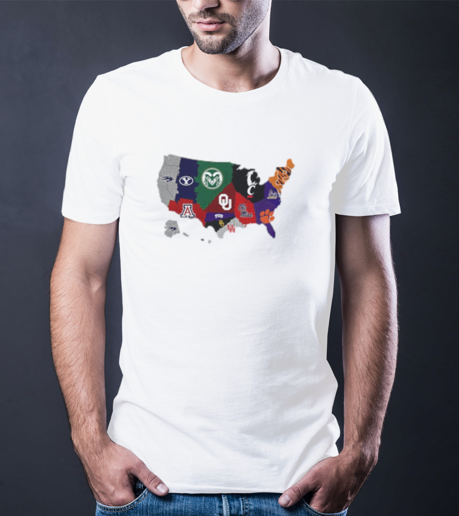 Map Of College Football Teams Featuring Big 12 Undefeated 13 T-Shirt