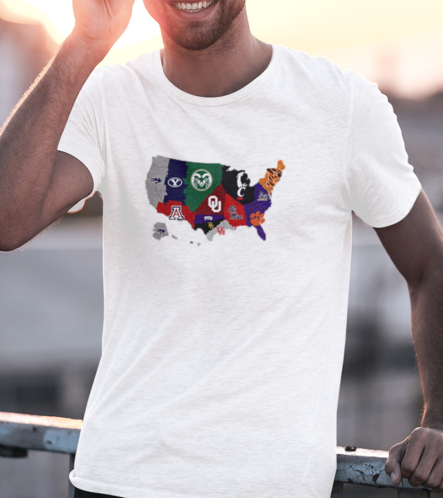 Map Of College Football Teams Featuring Big 12 Undefeated 13 T-Shirt