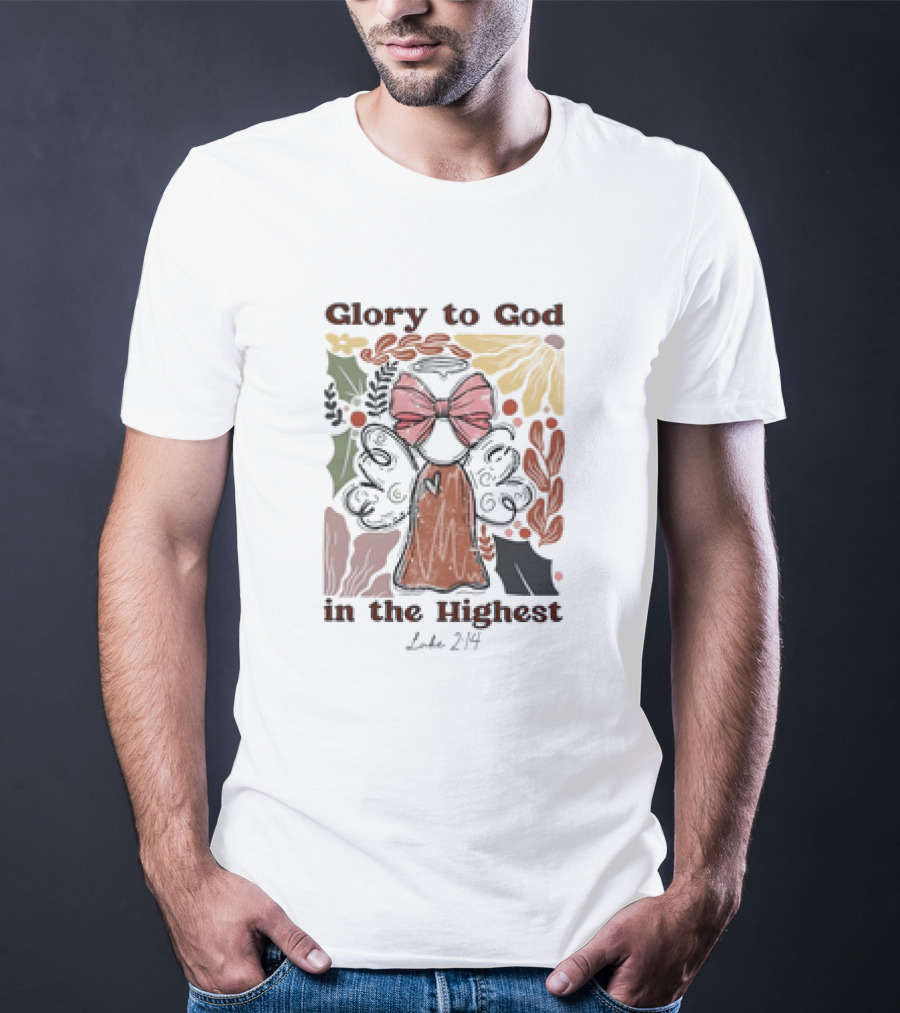 Glory To God In The Highest Luke 2:14 Retro Vintage Christian Angel Bow T-Shirt