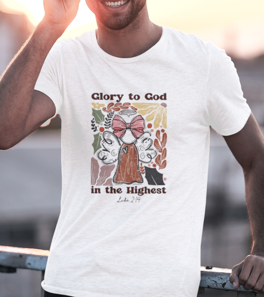 Glory To God In The Highest Luke 2:14 Retro Vintage Christian Angel Bow T-Shirt