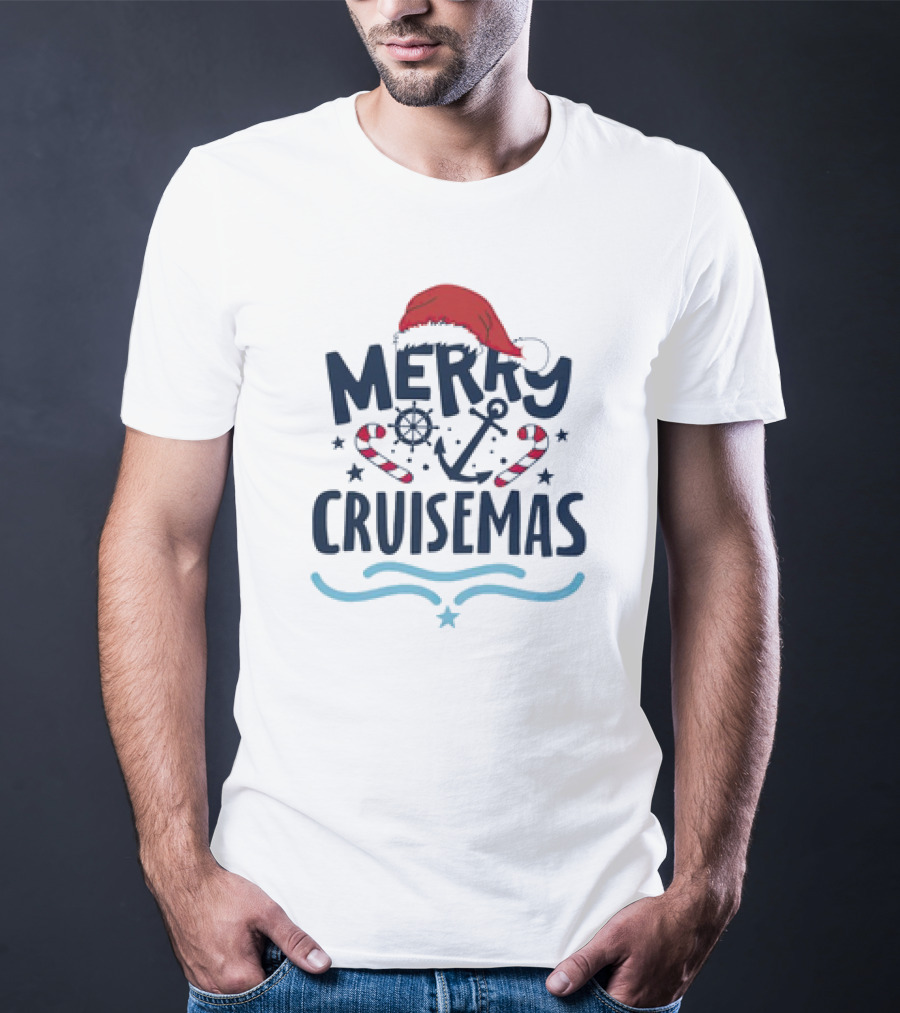 Merry Cruisemas Santa Hat Candy Cane Anchor Christmas T-Shirt