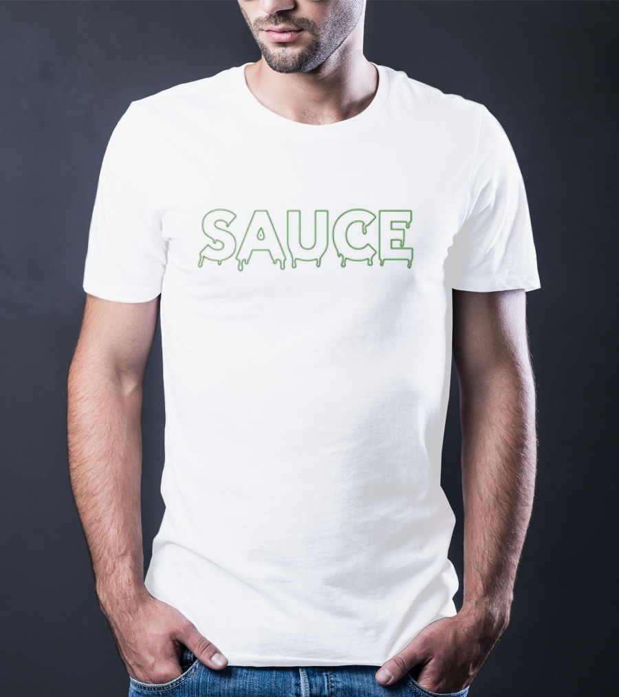 SAUCE Melting Drip Font Green Text T-Shirt