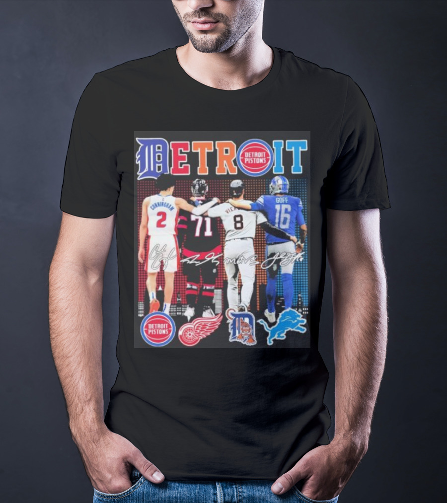 Detroit Pistons Red Wings Tigers Lions Cunningham Larkin Vierling Goff T-Shirt