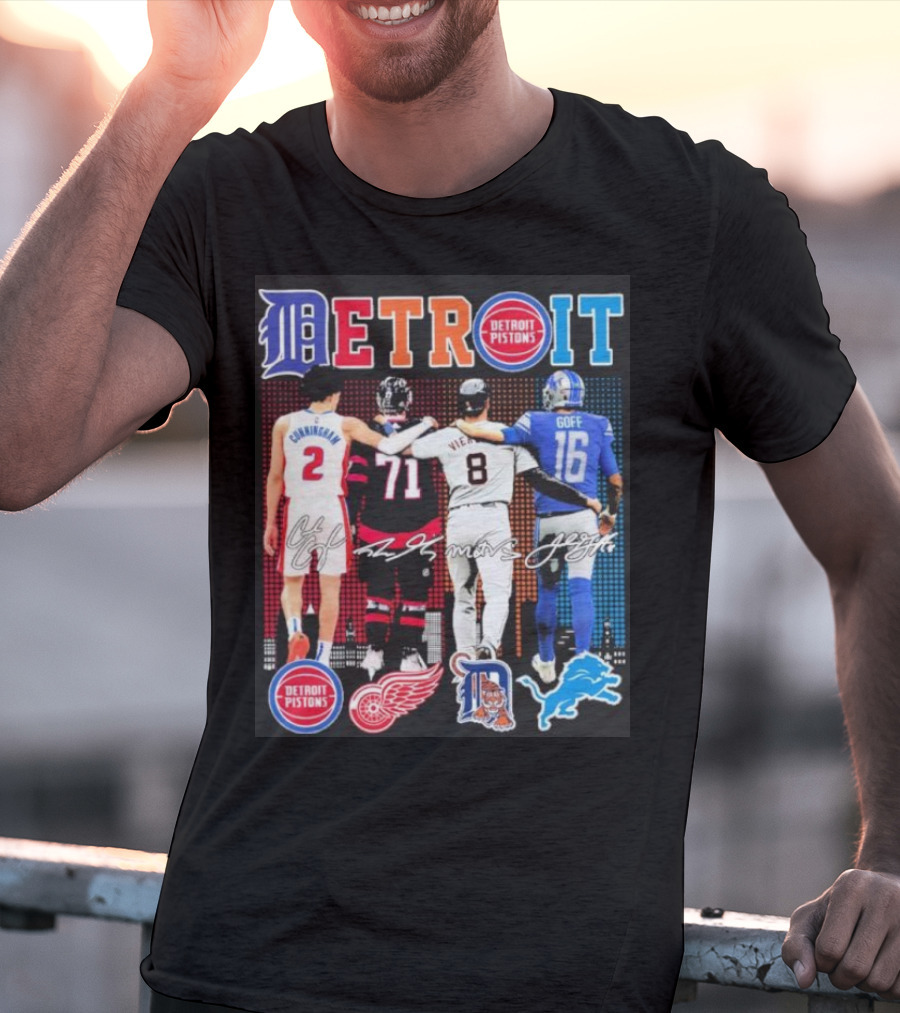 Detroit Pistons Red Wings Tigers Lions Cunningham Larkin Vierling Goff T-Shirt