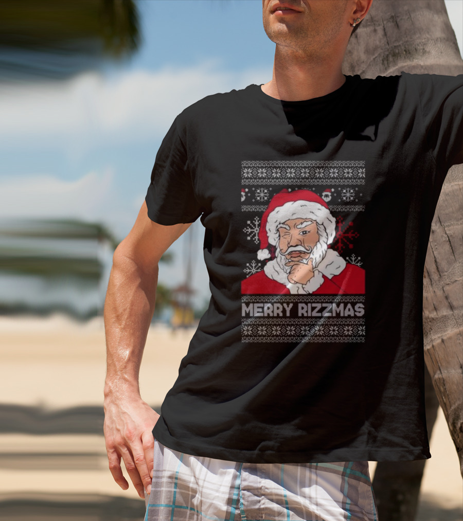 Santa Claus Merry Rizzmas Ugly Christmas Winking Santa T-Shirt
