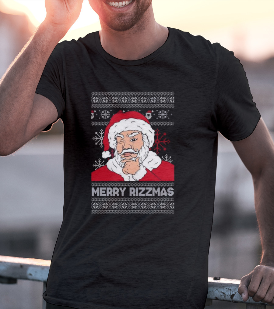 Santa Claus Merry Rizzmas Ugly Christmas Winking Santa T-Shirt