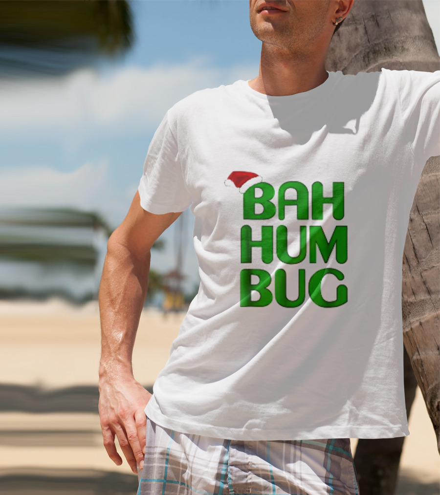 Bah Hum Bug Christmas Text With Santa Hat T-Shirt