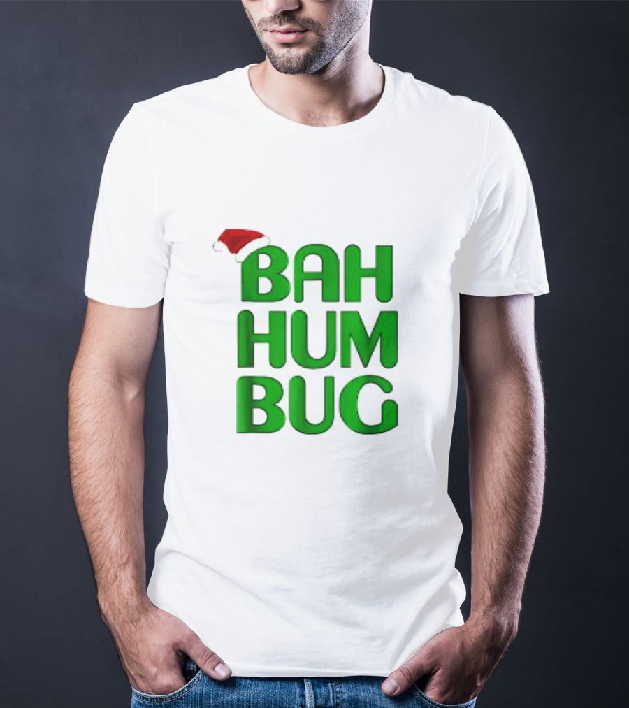 Bah Hum Bug Christmas Text With Santa Hat T-Shirt