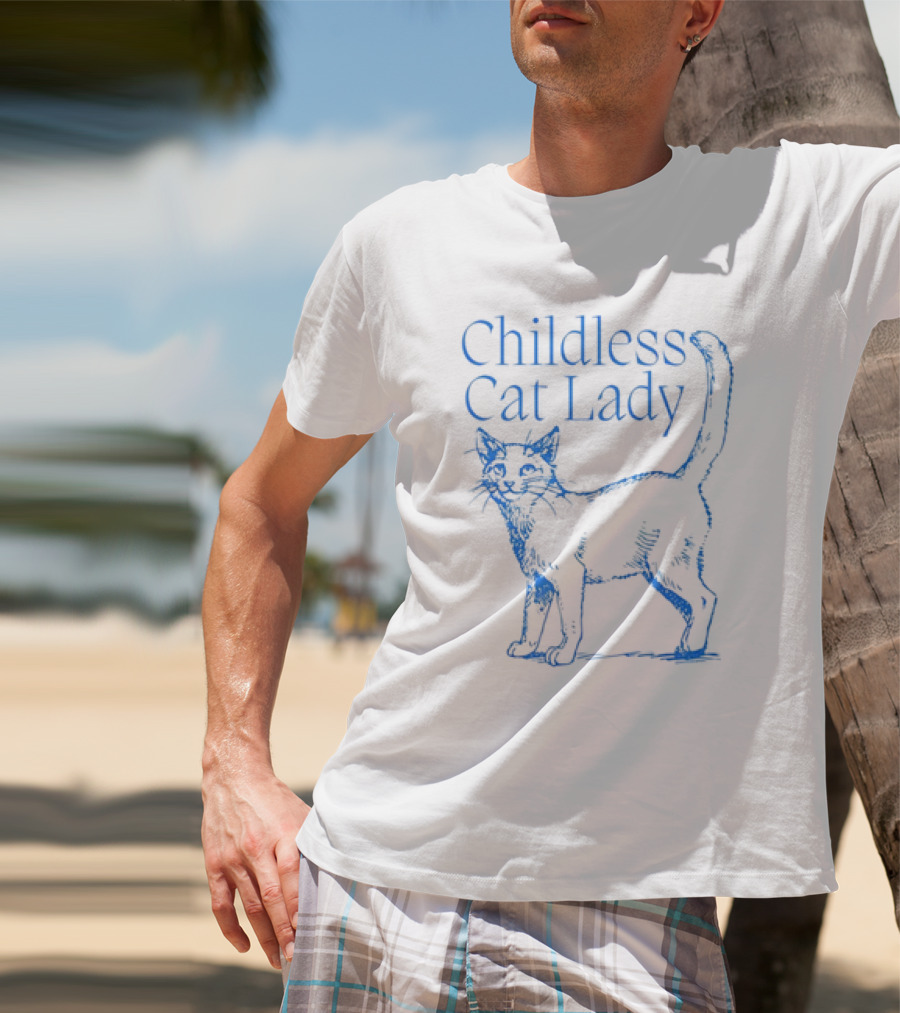 Childless Cat Lady Blue Sketch T-Shirt