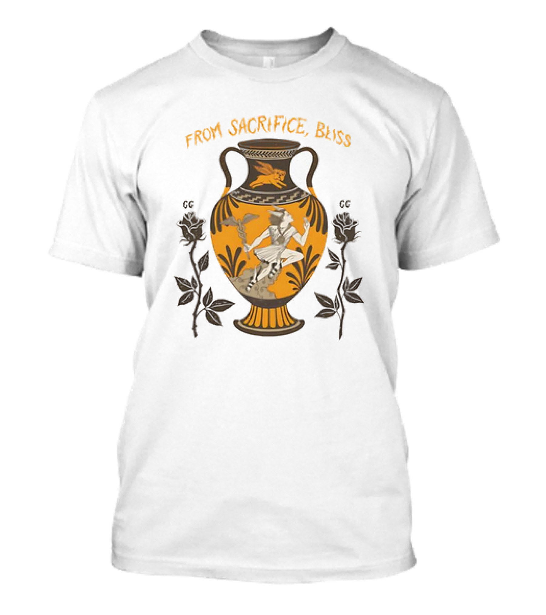 From Sacrifice Bliss Ancient Greek Vase Hermes And Roses T-Shirt