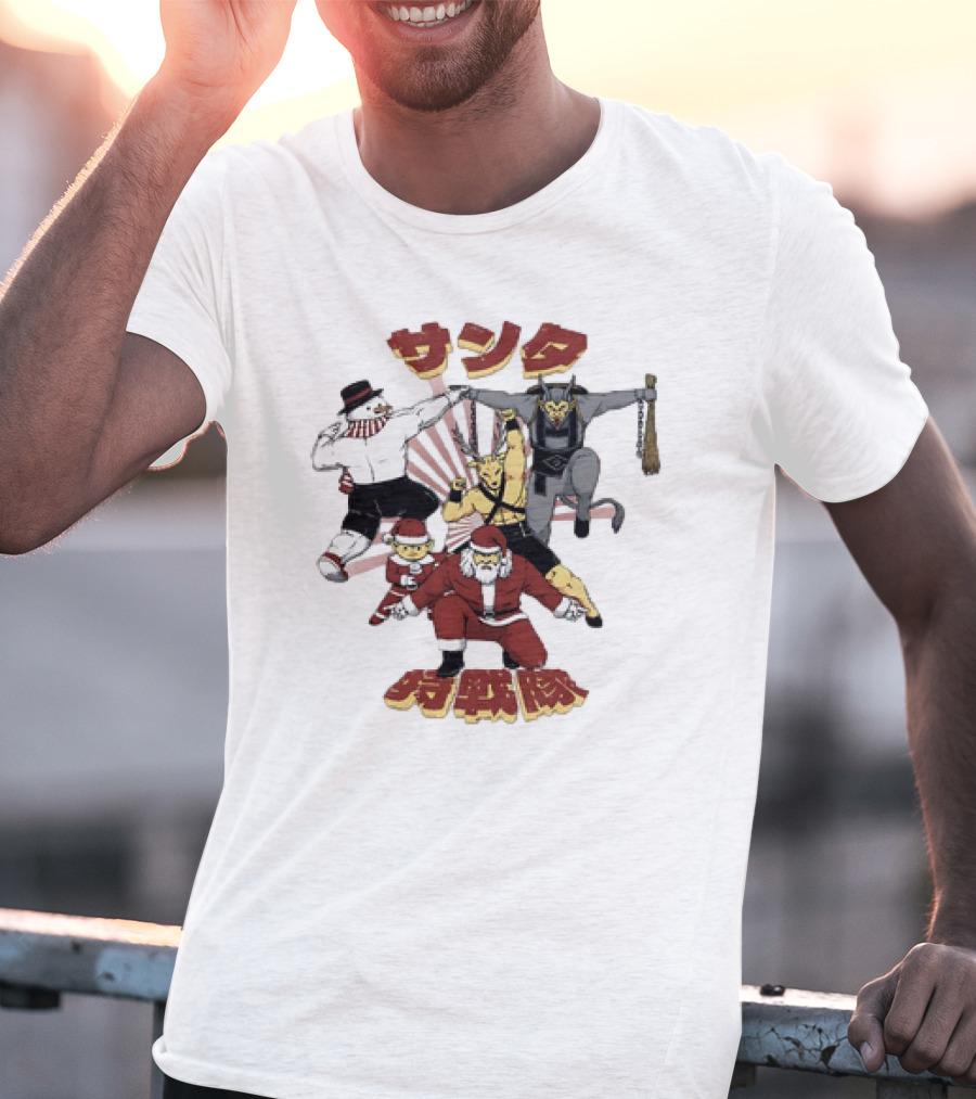 Santa Claus Krampus Frosty The Snowman Reindeer Elf Santa Force Christmas Team T-Shirt