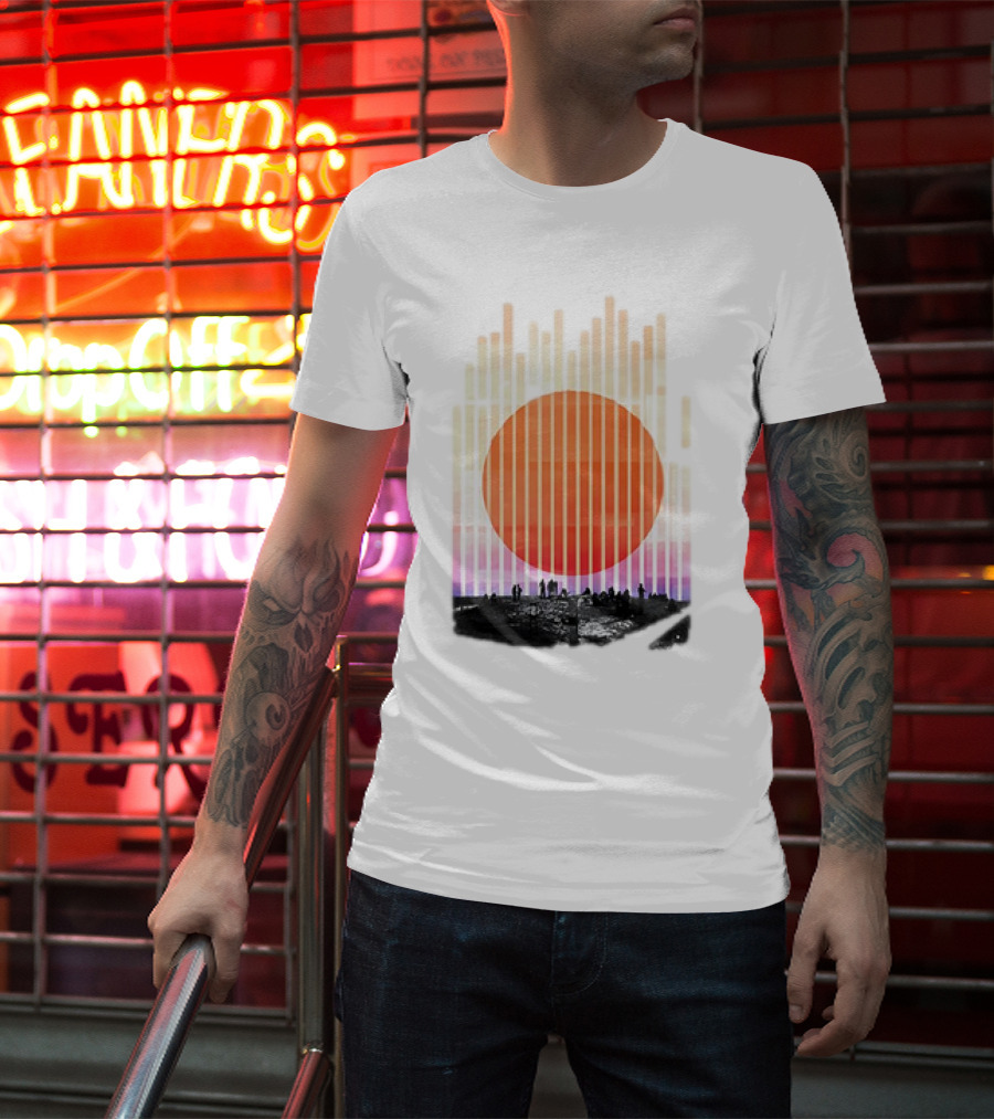 Stripe And Sun Vintage Sunset Silhouette On Horizon T-Shirt