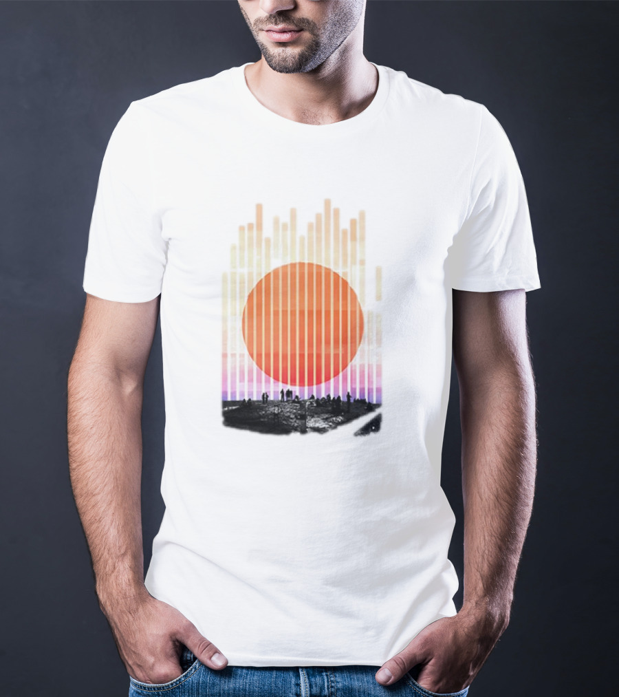 Stripe And Sun Vintage Sunset Silhouette On Horizon T-Shirt