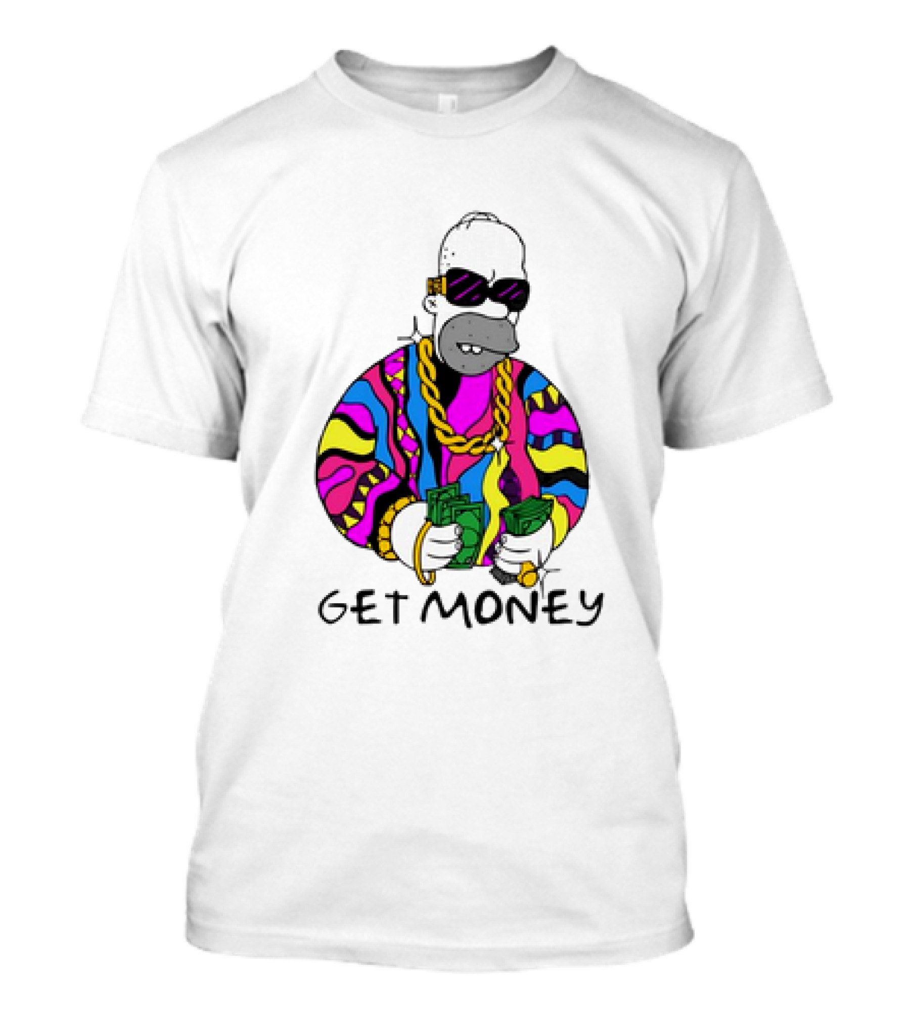 Homer Simpson Gangster Get Money Colorful Sweater And Sunglasses T-Shirt