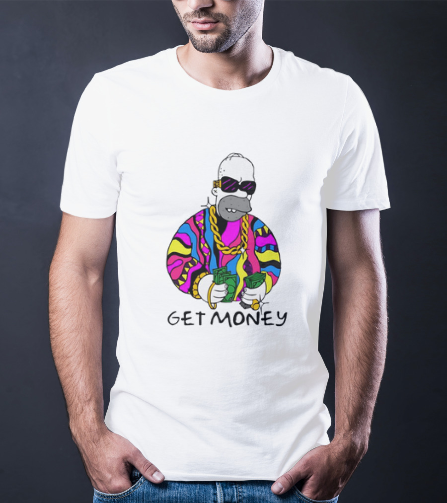 Homer Simpson Gangster Get Money Colorful Sweater And Sunglasses T-Shirt