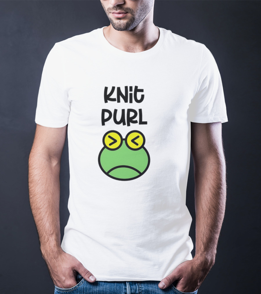 Knit Purl Frog With Glasses Pouting Face T-Shirt
