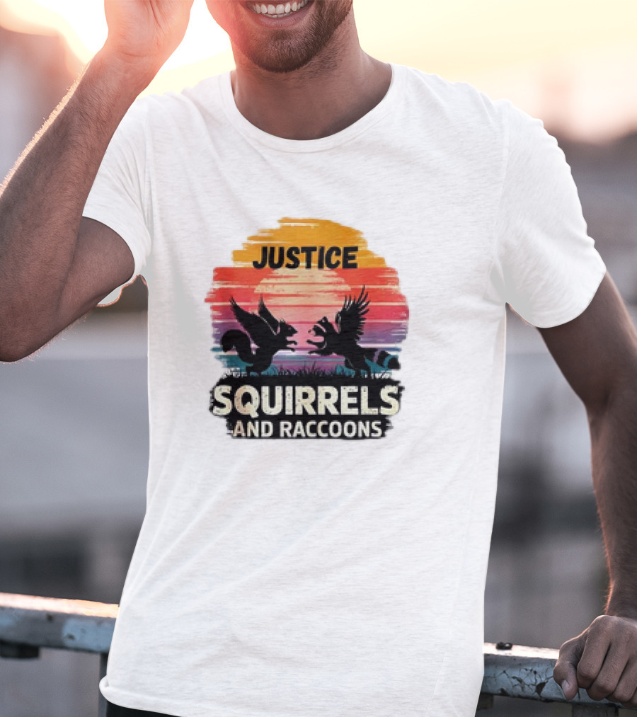 Justice For Peanut The Squirrel And Fred The Raccoon Retro Sunset T-Shirt