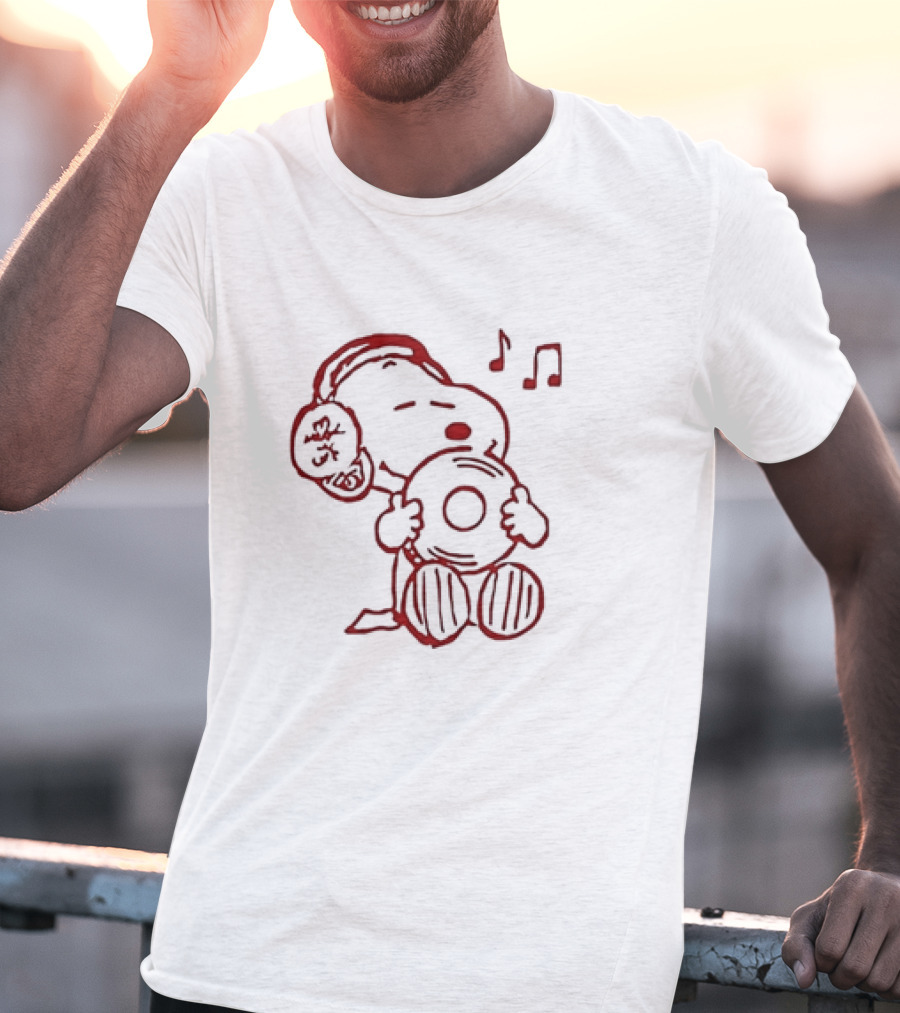 Snoopy Listening To Music With Headphones And Record T-Shirt