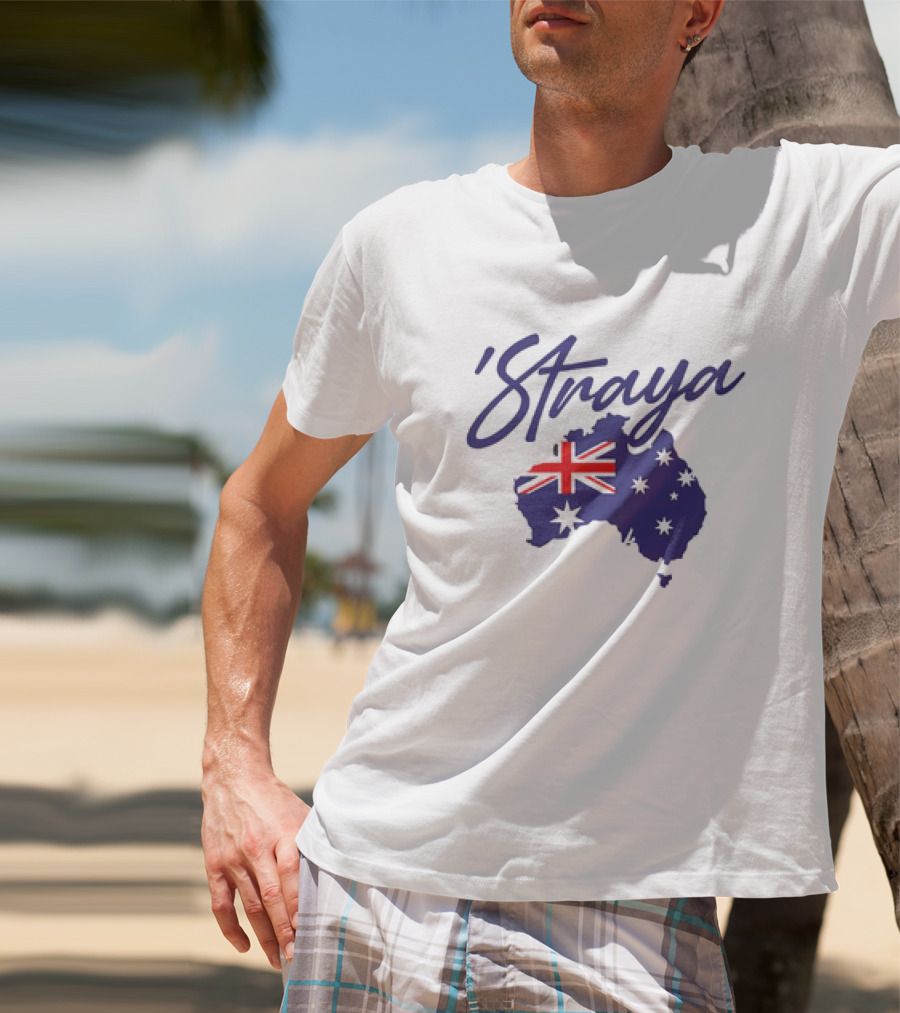 Straya Aussie Map With Australian Flag And Stars T-Shirt